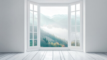 Obraz premium Mountain view windows beautiful ideas design decorating scenery landscape interior inspiration backdrop wallpaper background