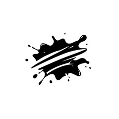 Black Ink Splatter with Parallel Lines on White Background.