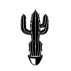 Black and white illustration of a cactus in a pot, showcasing the prickly spines and simple design.