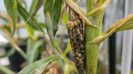 Corn stalk with smut disease and fungal infection