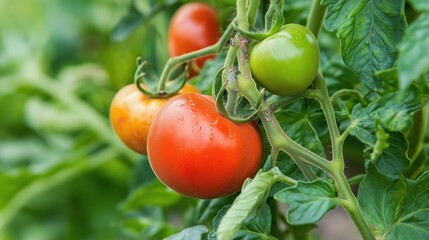 Tomato plant with ripening and healthy fruits