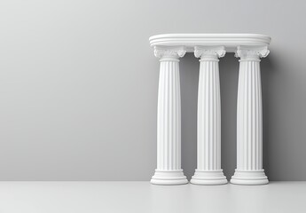 Obraz premium Three White Classical Columns Against Gray Wall