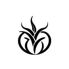 Simple stylized black and white illustration of a leaf based design with an apple shape and an organic shape