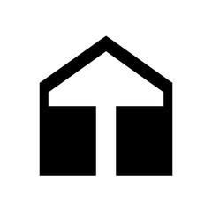 Black and White Geometric House-Shaped Icon with White Central Elements, Minimalist Design.