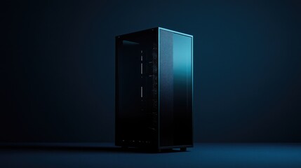 Sleek, futuristic quantum server unit on a deep indigo background, symbolizing computational power.