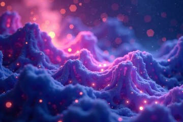 Iridescent hexagonal formations emitting soft luminescence in a celestial ocean of purple and blue hues , hexagon, iridescent