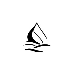 Minimalist sailboat logo depicting a black stylized boat on white with a simple linear design, representing water and a sail.