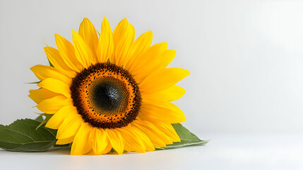 Obraz premium Vibrant sunflower on white background, summer mood