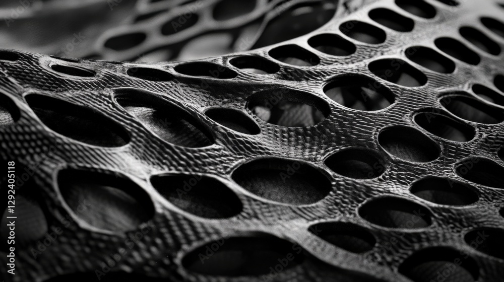 Poster abstract close-up of a textured surface with intricate patterns and openings, showcasing depth
