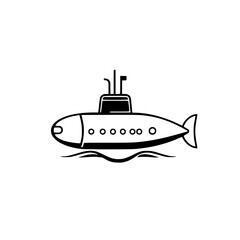 Obraz premium Vector art depiction of a black submarine floating on stylized ocean waves.