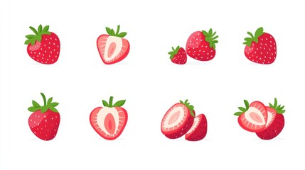 Strawberry slices on white background for use as wallpaper or on social media