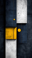 Indigo and Mustard Fractured Brushstroke Art with Halftone Grid and Grunge Scratches for Edgy Abstract Designs
