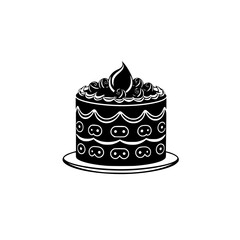 Black and White Cake Illustration of a Round Cake With Unique Pattern and Topping
