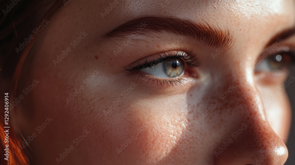 Poster close up view of a womans face showing contrasting skin textures representing medical concepts of ag