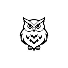 Fototapeta premium Black and White Owl Illustration: A Stylized Vector Depiction of a Wise Owl, Centered on White. The owl is standing on a white background.