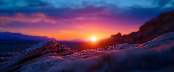 Vibrant sunset over rocky mountains, scenic view