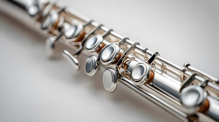 Fototapeta premium Silver flute elegance musical instruments artistry studio close-up intricate design