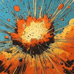 Dynamic Comic Explosion Scene with Vibrant Speech Bubbles and Pop Art Colors