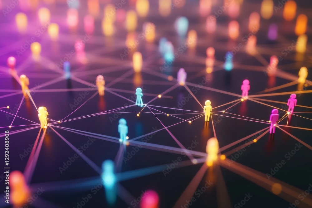 Fototapete colorful 3d avatars create a vibrant network connecting through glowing lines in a digital social me