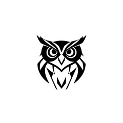 Obraz premium The Owl's Stare: A striking, graphic, and stylized black and white vector illustration of an owl.