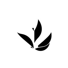 Obraz premium A minimalist, modern composition features a symmetrical leaf-shaped logo composed of black and white negative spaces on a stark white background.