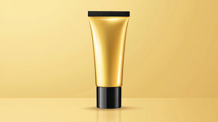 Closed golden cosmetic tube mockup with different shape black cap. Realistic vector illustration set of skincare cream, toothpaste or beauty cleanser package template. Blank plastic container.