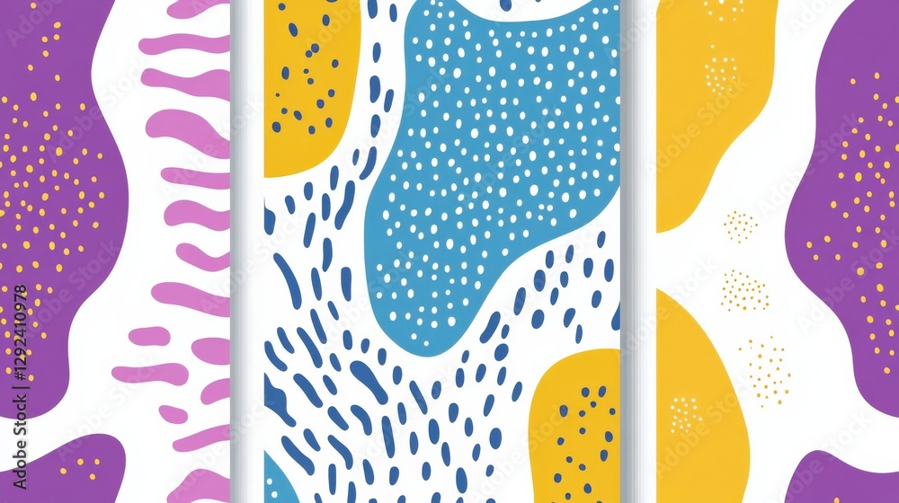 Poster abstract patterns with vibrant colors and shapes creating a playful and modern design