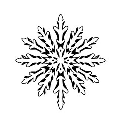 Black and White Snowflake Ornament Illustration with Complex, Circular Pattern