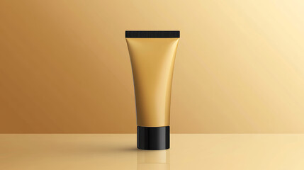 Closed golden cosmetic tube mockup with different shape black cap. Realistic vector illustration set of skincare cream, toothpaste or beauty cleanser package template. Blank plastic container.