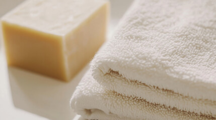 Soft natural cotton towel with soap for home spa and relaxation