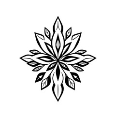 Symmetrical floral arrangement of black and white leaves in a mandala style, minimalist.