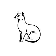 A stylized black and white illustration of a sitting stoat on a white background.
