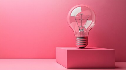 3D Light Bulb Illustration in Red Square Minimalistic Style Fun Creative Concept