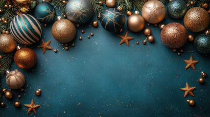 Christmas Ornaments Flat Lay Arrangement with Baubles Stars and Beads for Holiday Decor