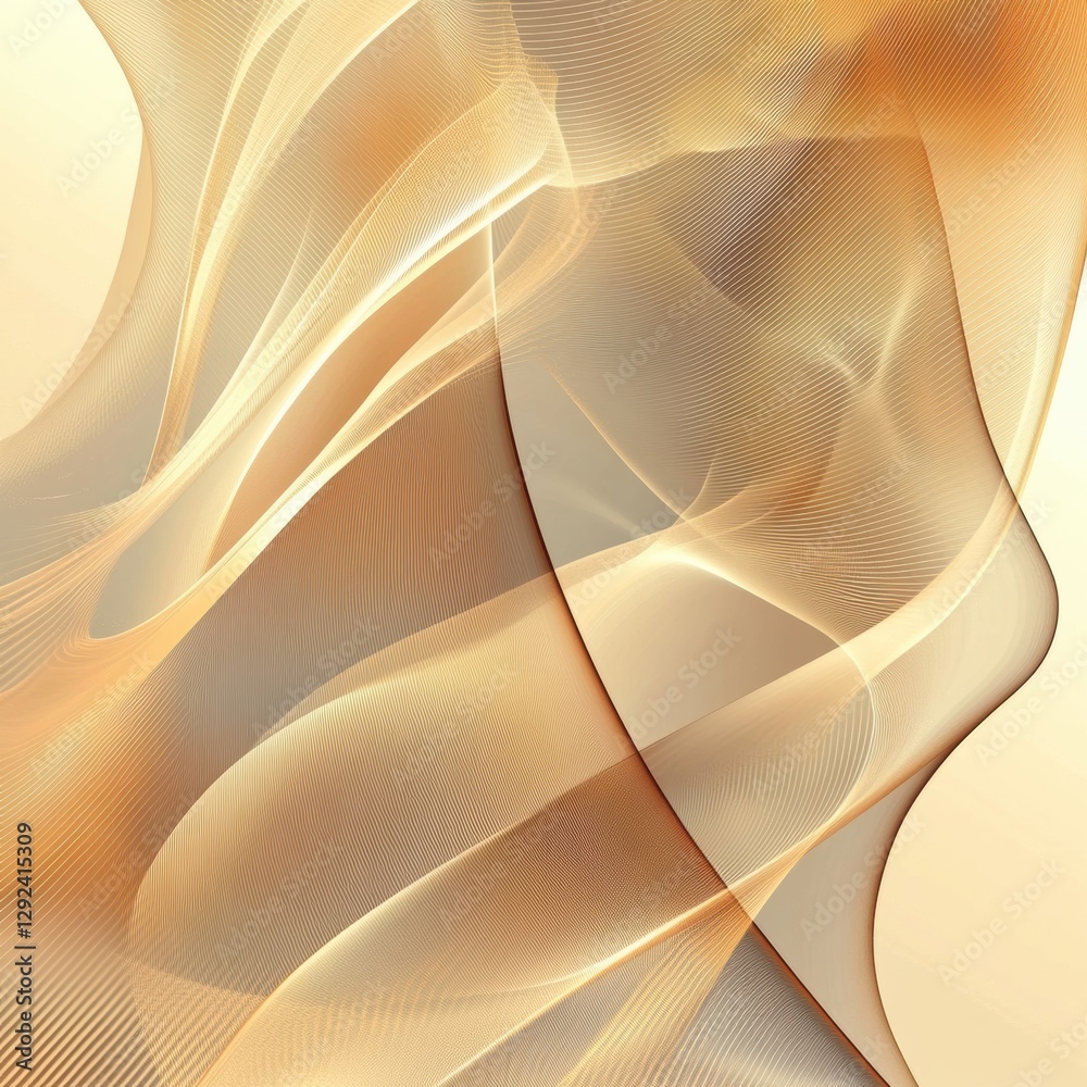 Aufkleber Flowing abstract lines create a warm and inviting atmosphere in soft golden hues and smooth textures. Generative AI