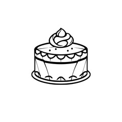 Black and White Cake with Frosting and Minimalist, Simple Design, Isolated on White