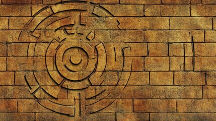 Ancient Maze Carving Brick Wall Background