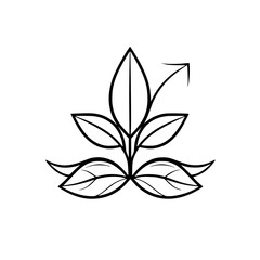 Minimalist Botanical Illustration: Black and White Line Art Featuring stylized leaves.