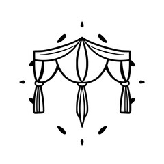 Elegant Curtain Canopy: Minimalist Black and White Line Art Depiction