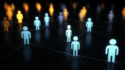 Menschen vernetzen sich in digitaler Umgebung durch aufgerichtete Figuren

