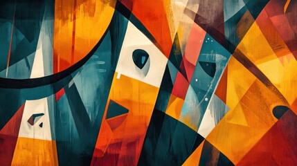 Fototapeta premium Abstract art, city wall, orange hues, geometric shapes, design