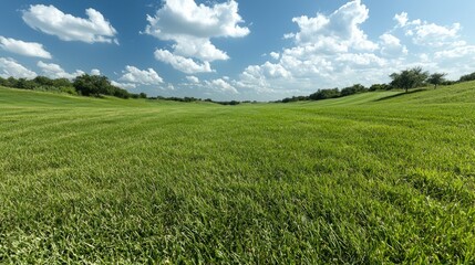 Obraz premium Lush green field under a blue sky, perfect for nature or agriculture