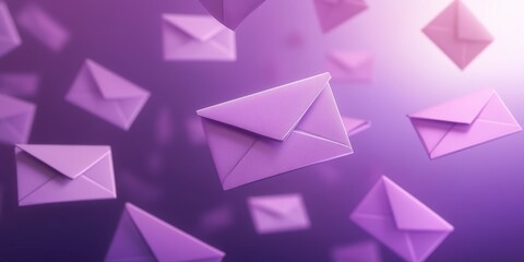 A collection of floating purple envelopes against a soft gradient background, symbolizing communication and digital messaging.