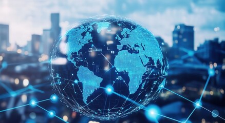 Digital world map with global network connections and business chart, representing international trade or connectivity over the internet Generative AI