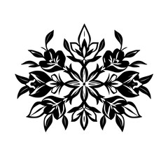 Black and white floral art, stylized flower pattern, symmetrical illustration.