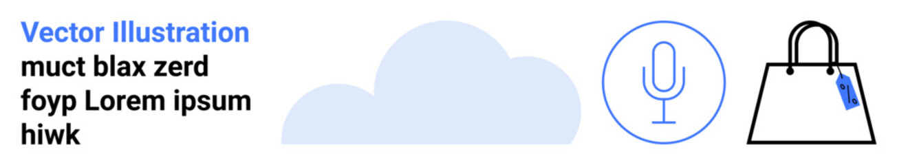 Cloud with a microphone and shopping bag emphasizing technology integration. Ideal for online shopping, cloud storage, voice assistant, AI, digital transformation, retail, flat landing page banner