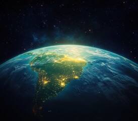 Obraz premium Earth View from Space Vibrant Colors 3D Rendering South America