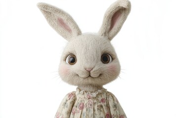 Obraz premium Cute rabbit character in a floral dress with large eyes and soft fur