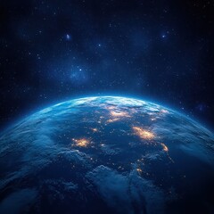 Obraz premium Earth from Space Hyper-Realistic View Curvature Oceans Clouds Stars