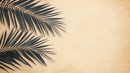 Obraz premium Palm leaves on beige background, copy space